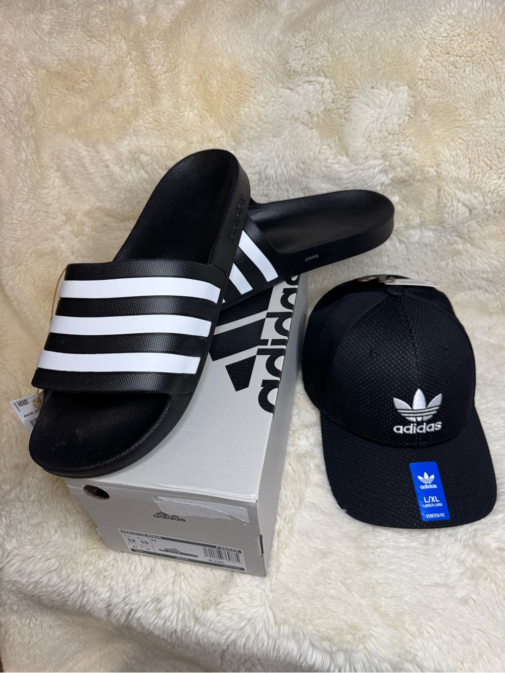 New with Tags 🐼 Adidas Slides & Hat Bundle